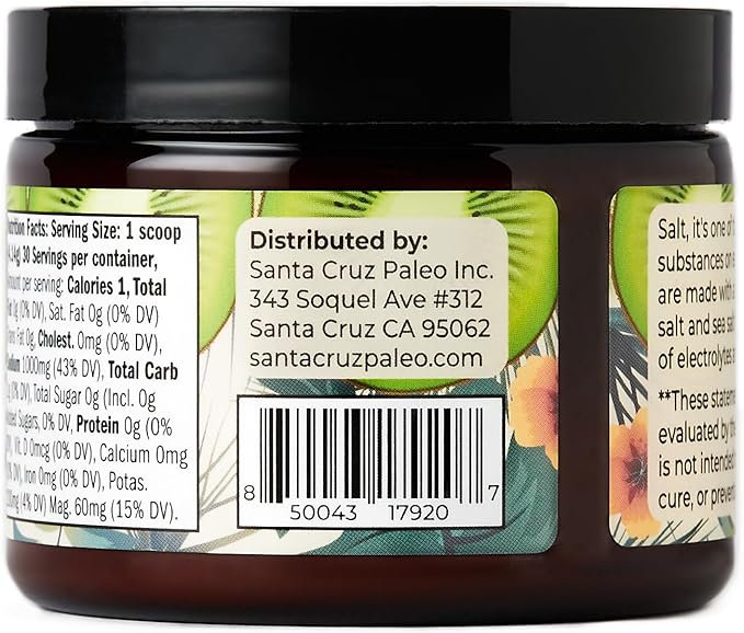 Santa Cruz Paleo Electrolyte Powder Kiwi with Himalayan & Sea Salt, Magnesium, Potassium, Sugar-Free, 30 Servings