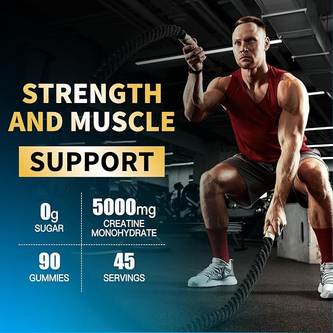 Creatine Monohydrate Gummies 5000mg for Men & Women, Chewables Creatine Monohydrate for Muscle Strength, Muscle Builder, Energy Boost, Pre-Workout Supplement(180 Count)-Blueberry 2pack