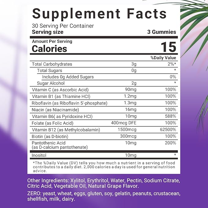 Sugar Free Vitamin B Complex Gummies with Vitamin C, Methylated B Complex Vitamins for Women, Men & Adults - B12, B1, B2, B3, B5, B6, B7, B9 - Vitamin B Complex Supplement for Energy Immune Support