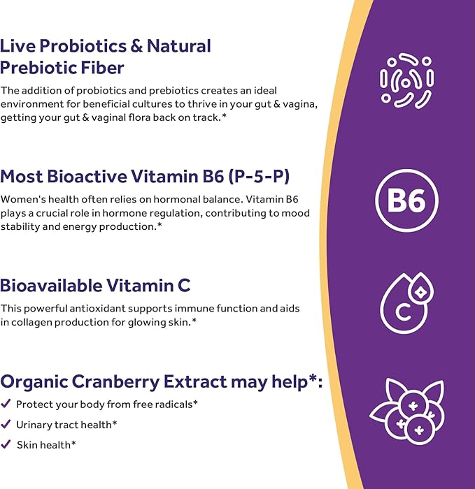 Doctor's Recipes Probiotics for Women, 100 Billion CFU, 18 Probiotic Strains, Prebiotics, Cranberry, P-5-P & VC, Vaginal, Digestive, Mood, Urinary Tract Health, Shelf-Stable, 30 Vegan Caps