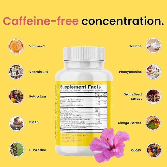 Think Better - Caffeine Free Brain Fog Supplements for Women and Men | Brain Vitamin for Memory and Focus | Natural Nootropics Focus Supplement for Focus, Energy, and Clarity