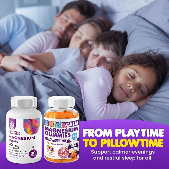 DR. MORITZ Kids Magnesium Citrate Gummies Orange Flavor (120 Count) and 200 mg Calm Magnesium Gummies for Adults in Raspberry Flavor (30 Count) - No Added Sugar & Non-GMO