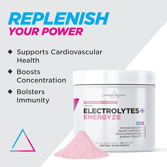 Livingood Daily Electrolytes Powder No Sugar - Keto Electrolytes Hydration Powder with Vitamin C, Taurine, D-Ribose & FOS - Sugar Free Electrolyte Drink Mix - 30 Servings, Strawberry Lemonade