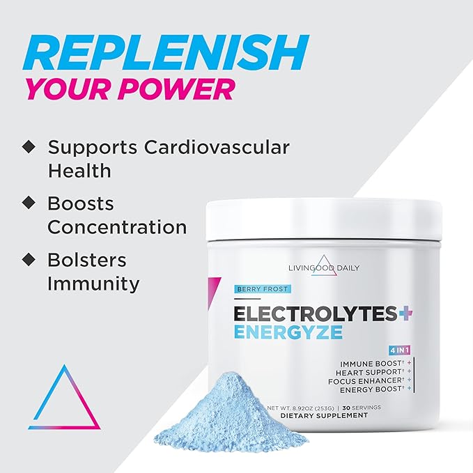 Livingood Daily Electrolytes Powder No Sugar - Keto Electrolytes Hydration Powder with Vitamin C, Taurine, D-Ribose & FOS - Sugar Free Electrolyte Drink Mix - 30 Servings, Berry Frost