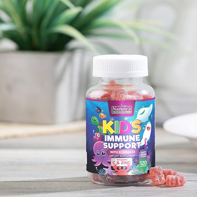 Kids Immune Support Gummies with Echinacea, Zinc & Vitamin C - Berry Flavor Chewable Kids Immunity Gummy Support, Non-GMO Gluten-Free Vegan - Daily Childrens Vitamins with Immune Support - 120 Gummies