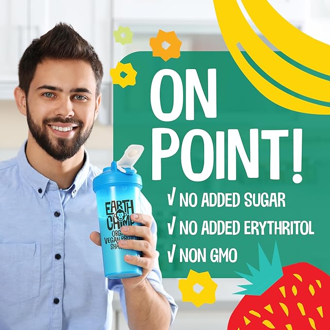 EarthChimp Organic Vegan Protein Powder - with Probiotics - Non GMO, Dairy Free, Non Whey, Plant Based Protein Powder for Women and Men, Gluten Free - 52 Servings 64 Oz (Vanilla) No Scoop
