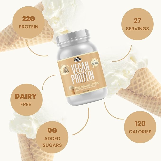 Plant Based Protein Powder, Slow Churn Vanilla Ice Cream | Vegan, Low Net Carbs, Non Dairy, Gluten Free, No Sugar Added | 1.8 Lb - 27 Servings