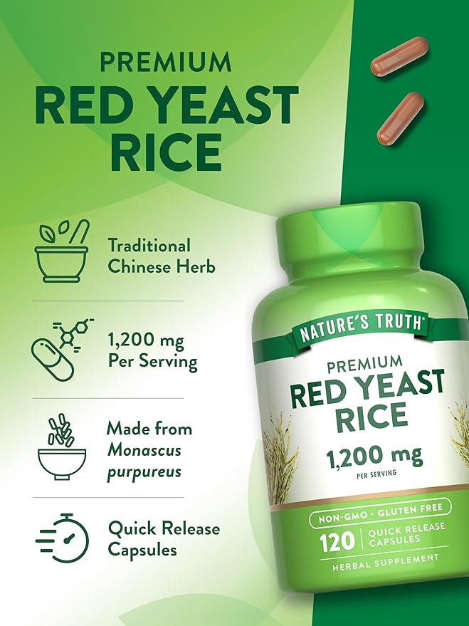 Nature's Truth Red Yeast Rice Capsules 1200 mg | 120 Count | Non-GMO & Gluten Free Supplement