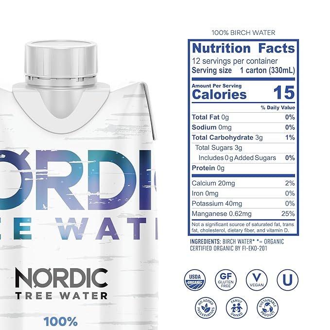 100% USDA Organic Birch Tree Sap – Electrolytes, Minerals, Prebiotics & Vitamins, Sustainable Product of Finland, BPA-Free Tetra Pak, Nature’s Perfect Hydration, Lower Calorie than Coconut Water