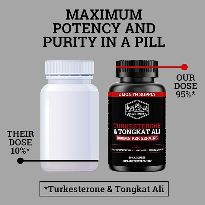Black Forest Turkesterone Tongkat Ali Supplement 1000mg per Serving (Max Purity 95%) Turkesterone Supplement for Men (Tongkat Ali for Men Longjack 200:1) Similar to Tongkat Ali Fadogia Agrestis