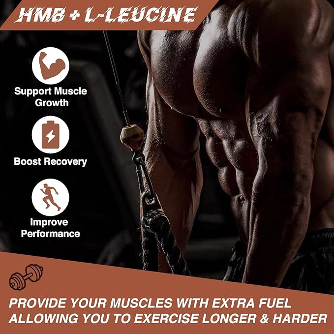 HMB and Leucine Supplement, 3500mg L-Leucine HMB with Vitamin D3, Amino Acid BCAA for Men, Vegan, Gluten Free, 90 Capsules