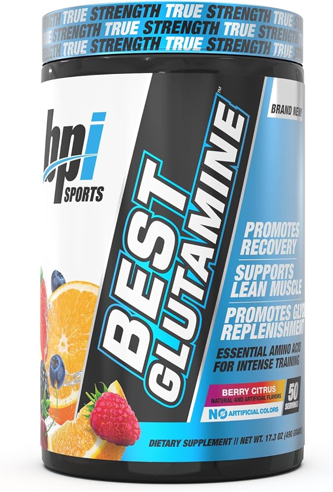 BPI Sports Best Glutamine - Essential Amino Acid for Intense Training with L-Glutamine - Post-Workout Recovery and Muscle Support - Berry Citrus, 14.1 oz