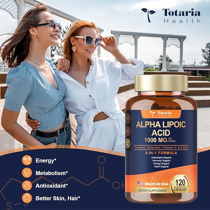 (2 Packs) Alpha Lipoic Acid - 1000mg ALA Supplement Capsules for Neuropathy Support Supplement Nerve Health, Liver Detox, Antioxidant, Metabolism and Cell Energy, Anti-Aging - Non-GMO, Gluten Free