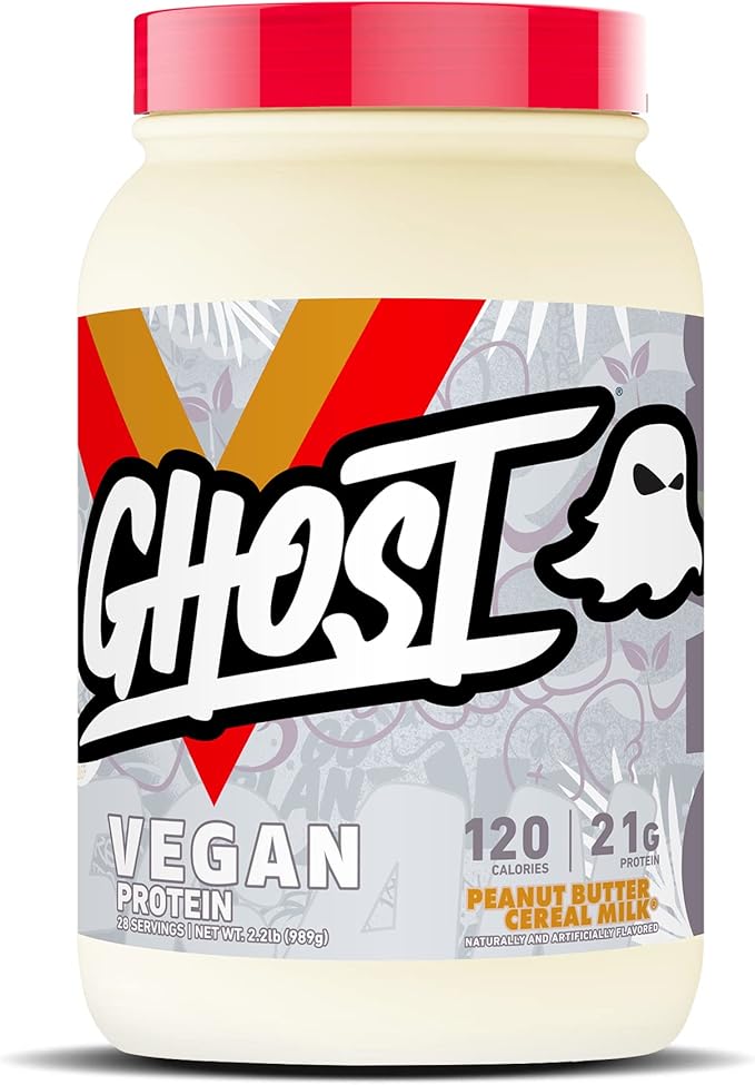 GHOST VEGAN Protein Powder, Peanut Butter Cereal Milk - 2lb, 20g of Protein - Plant-Based Pea & Organic Pumpkin Protein - Post Workout & Nutrition Shakes, Smoothies, & Baking - Soy & Gluten-Free