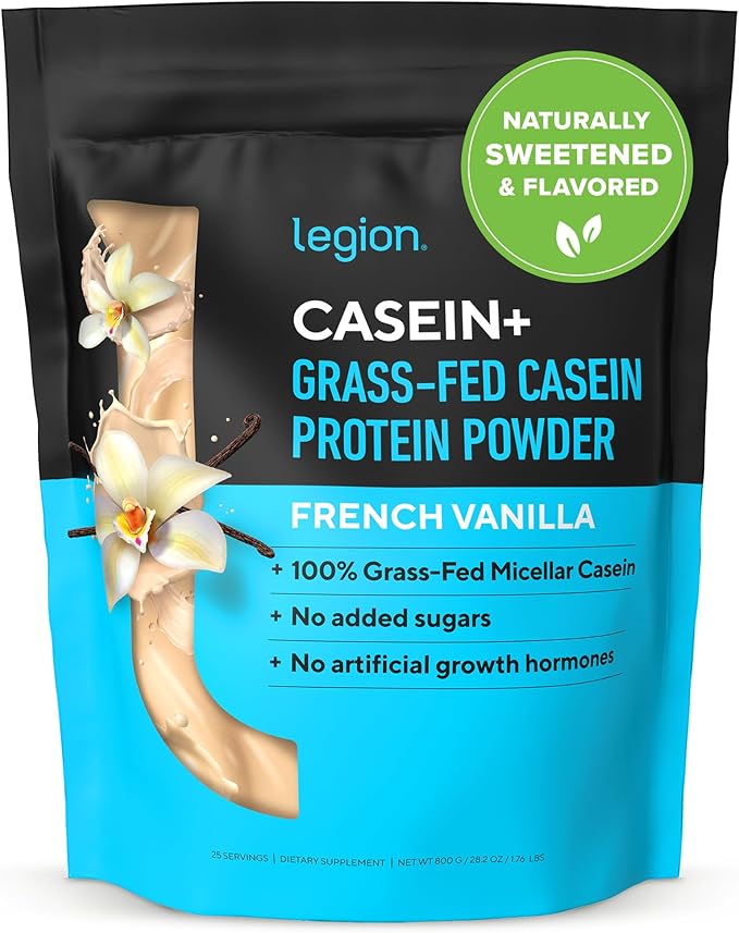 LEGION Casein+ Casein Protein Powder (French Vanilla) - Slow-Release Micellar Casein Protein Powder - Non-GMO, Gluten-Free & Naturally Sweetened Casein Powder from Grass-Fed Cows (30 Servings)