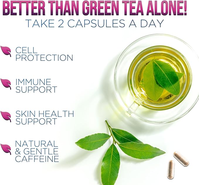 Green Tea Extract Pills - 98% Standardized EGCG 1300mg 3X Strength for Natural Energy - Supports Heart & Antioxidant Health Herbal & Immune Support Supplement Polyphenols & Catechins - 60 Capsules