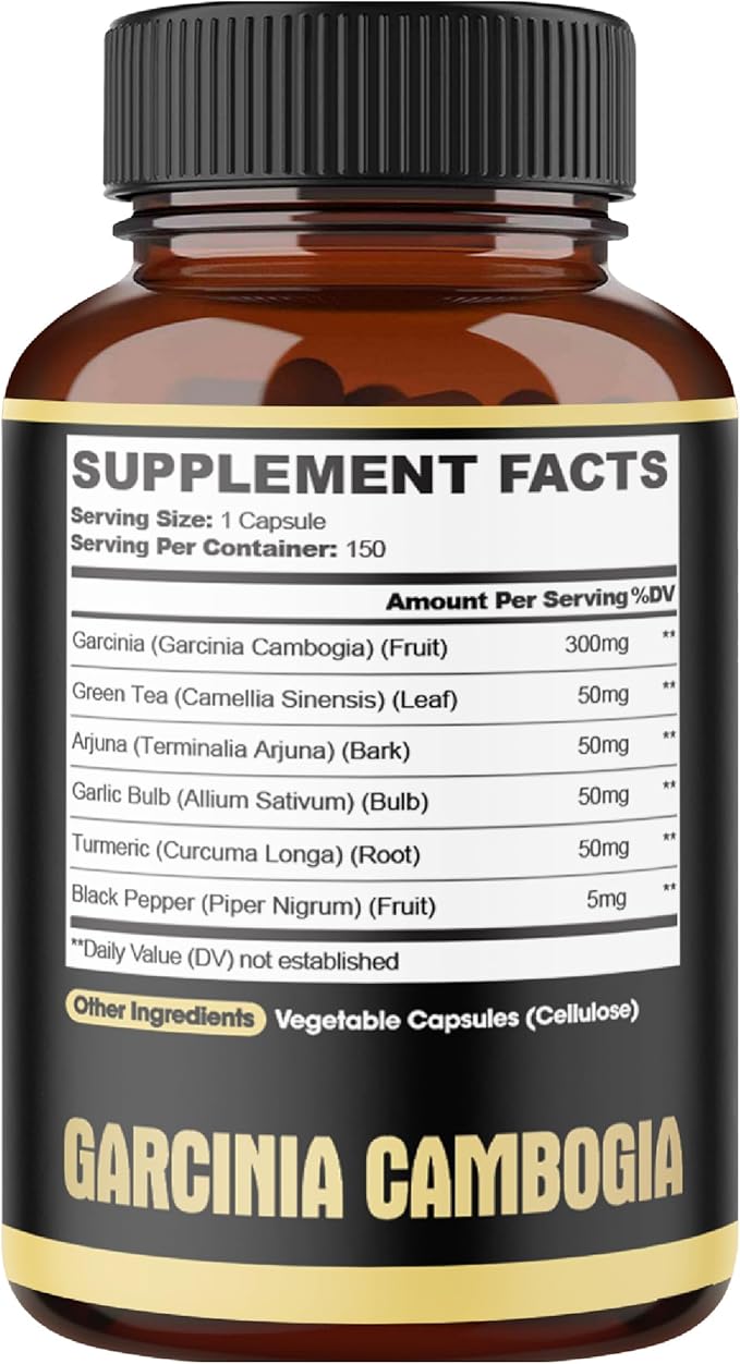 Premium Garcinia Cambogia Capsules with Green Tea, Arjuna, Garlic, Turmeric, Black Pepper - Body Health & Immune Support Supplement - 1 Pack 150 Caps for 5 Months