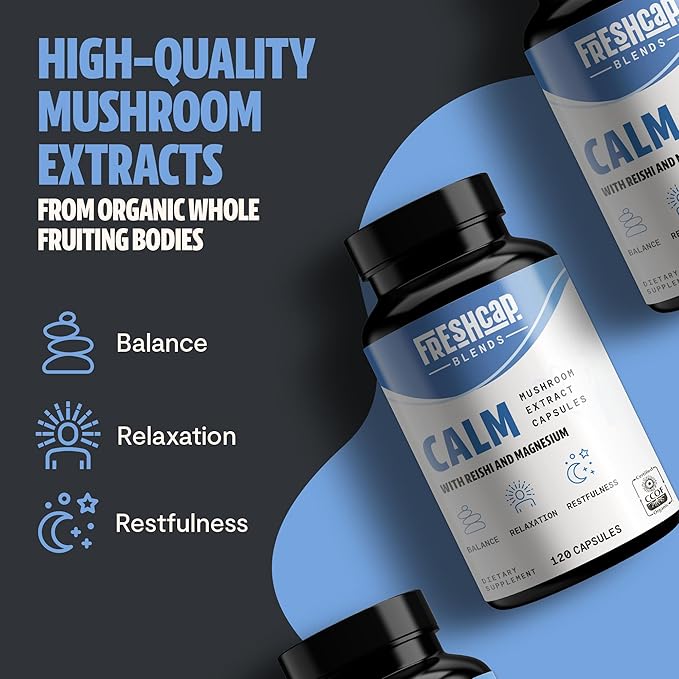 FreshCap Calm Gummies for Adults - Calm w/Reishi, Ashwagandha, St. John’s Wort, Lemon Balm, Magnesium - Balance, Relaxation & Emotional Stability -Ayurveda Daily Mushroom Supplement, Vegan - 60 Count