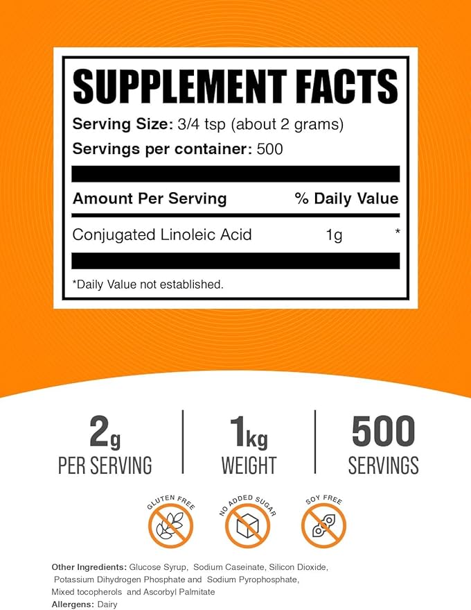 BulkSupplements.com Conjugated Linoleic Acid Powder - CLA Conjugated Linoleic Acid, CLA Supplements - Gluten Free, 2g per Serving, 1kg (2.2 lbs) (Pack of 1)