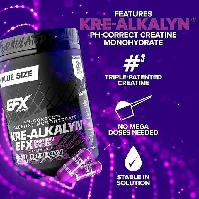 EFX Sports Kre-Alkalyn EFX | pH Correct Creatine Monohydrate Pill Supplement | Strength, Muscle Growth & Performance | 200 Servings, 400 Capsules