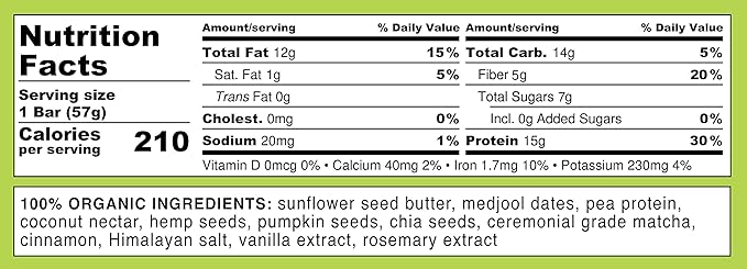 Feel Vegan Protein Bars | Matcha Latte | Keto | Gluten Free | Organic | 15g Plant Protein | Low Carb | High Protein | Dairy Free | Low Sugar | Grain Free | Nut Free | Soy Free | Non GMO - (Matcha Latte, 10 Pack)