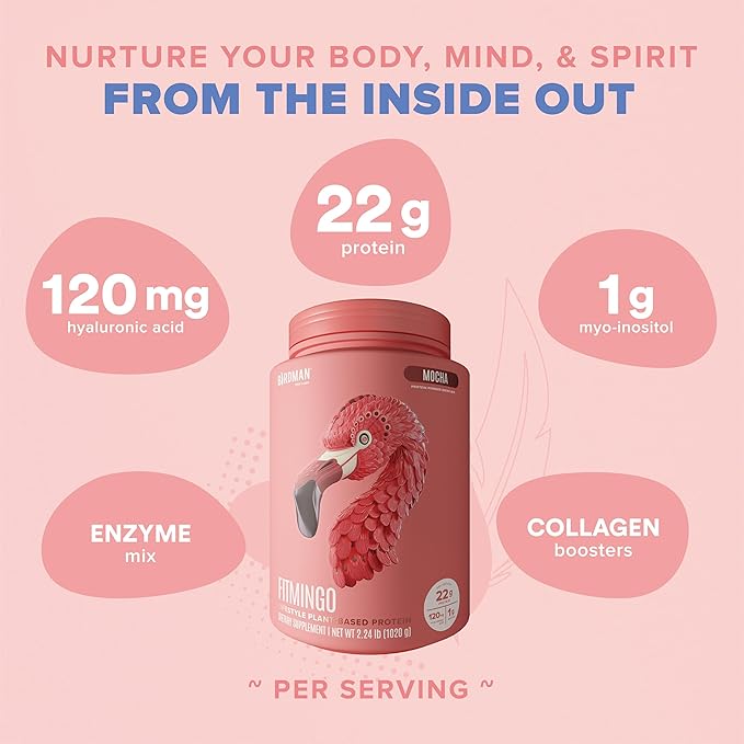 Fitmingo Vegan Protein Powder with Inositol, Collagen Boosters, Hyaluronic Acid and Vitamins | Low Carb, Dairy Free, Low Calorie | 22g Plant Based Mocha Protein Powder with Myo-Inositol