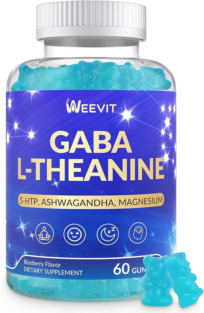 Sugar-Free GABA L-Theanine Gummies, L-Theanine Supplement with 5-HTP, Ashwagandha, Magnesium, Vitamin B6 for Men & Women