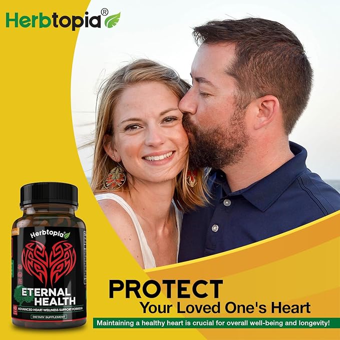 Eternal Health Blood Pressure Support Supplement – Heart Health & Blood Circulation Formula with CoQ10, K2 MK7, Black Garlic, Hawthorn, Olive Leaf & Dan Shen – 60 Capsules