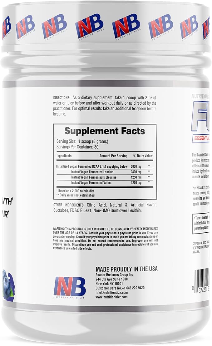 BCAA Powder, 5 Grams of BCAAs Amino Acids, Post Workout Recovery Drink for Muscle Building, Recovery, and Endurance, 30 Servings (Blueberry Lemonade)