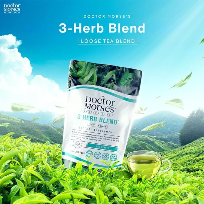 Doctor Morse's - Mullein Leaf Tea - 3 Herb Blend Tea - 86 Servings, 7oz - Caffeine Free - Comprehensive Lung & Respiratory Support - Mullein Leaf, Pleurisy Root & Fenugreek Extract