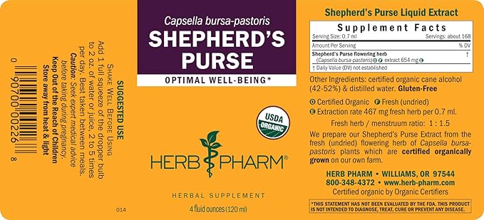 Herb Pharm Certified Organic Shepherd's Purse Liquid Extract - 4 Ounce
