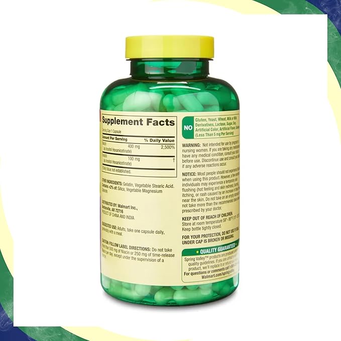 Spring Valley Vitamin B3 Niacin 500mg Flush Free Capsules, Dietary Supplement 240 Pills (Pack of 1)