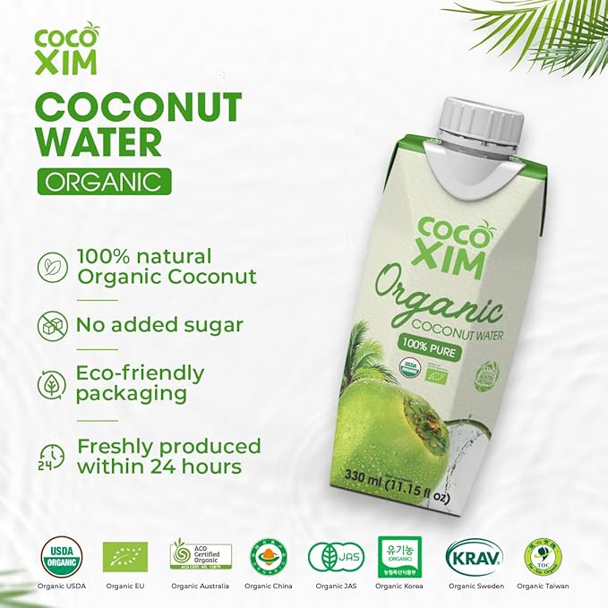 COCOXIM | Coconut Water, Organic, Fresh & Natural - Refeshing & Hydrating - Rich in natural vitamins & minerals (330ml pack 12)