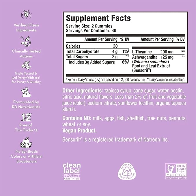 HUM Ashwagandha Calm- L-Theanine & Ashwagandha for Daily Relaxation & Mood Support - Mixed Berry Flavor (60-Count)