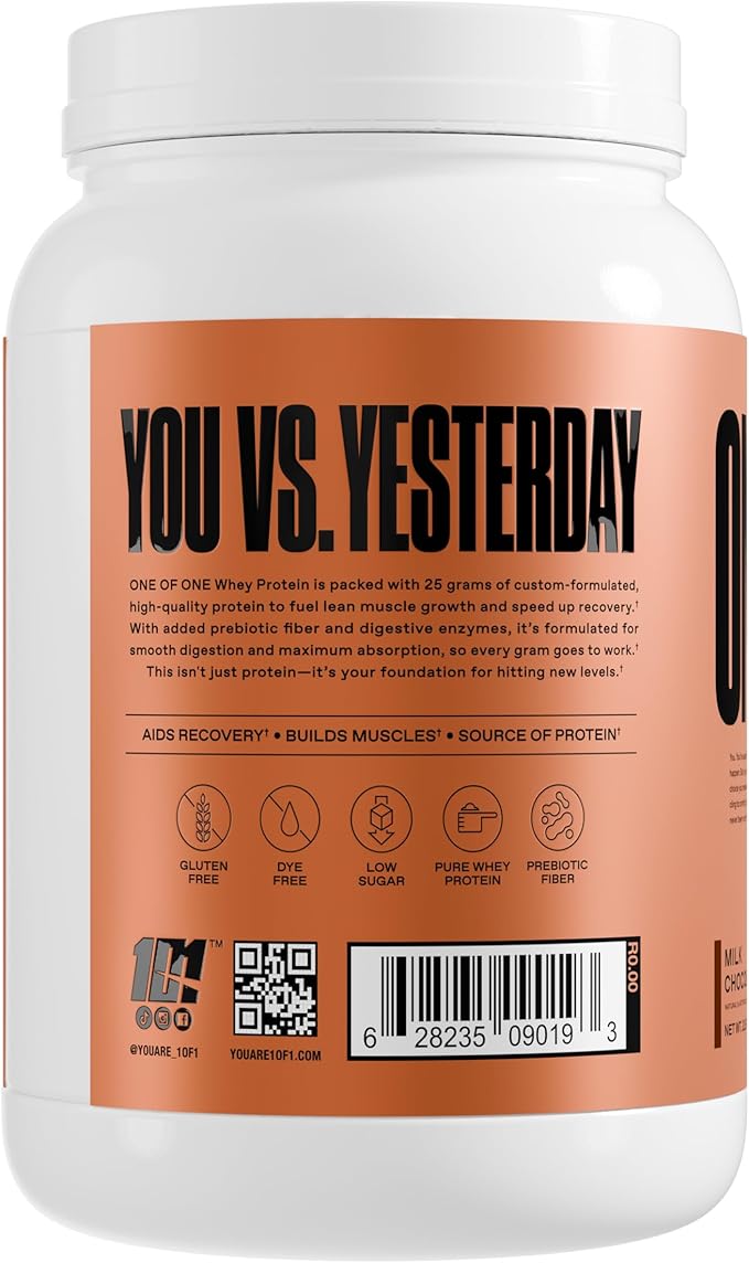 ONE OF ONE Whey Protein Powder – 25g Whey Protein Concentrate with Digestive Enzymes, Gluten Free, Low Carb, Post-Workout Recovery – Milk Chocolate Flavor, 2lb