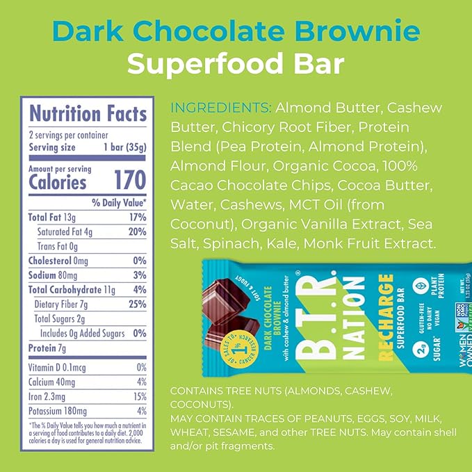 B.T.R. Nation Superfood Keto Protein Bar - Plant Based Vegan Protein | (12 Pack) Variety Pack | Low Carb Food, Low Calorie, Gluten Free, No Sugar Alcohols, Boosted with Superfoods