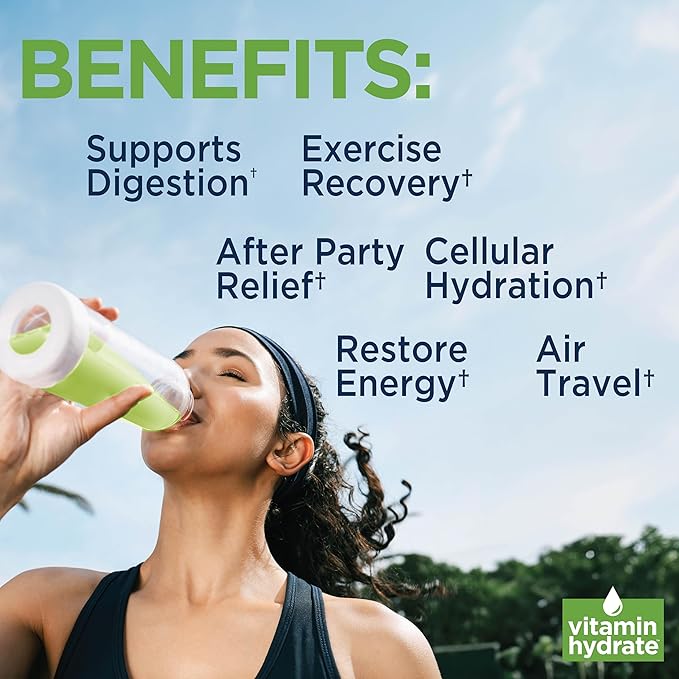 Vitamin Hydrate Electrolyte Hydration Mix, Electrolytes Powder, Supports Hydration with Coconut Water, Keto Friendly, Vegan, Sugar Free, Lemon Lime, 30 Servings