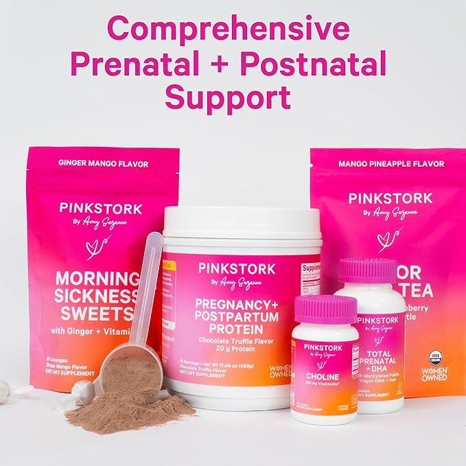 Pink Stork Pregnancy and Postpartum Protein Powder - 20 g Chocolate Whey and Collagen Protein - Prenatal, Postnatal & Lactation Support, Breastfeeding Essentials - 15 Servings
