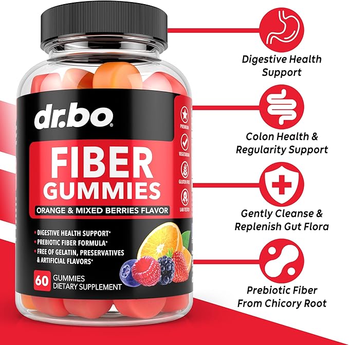 Fiber Gummies for Adults & Kids - Tasty Gummy Prebiotic Fiber Supplement, Max Digestive Gut Health Supplements for Women & Men - Daily Cleanse High Chicory Root Inulin Prebiotics - 60 Chewable Gummies