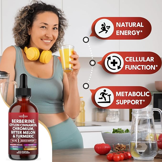 Berberine with Ceylon Cinnamon Supplement Liquid Drops + Bitter Melon Extract, Glucomannan, Gymnema, Chromium, Turmeric, Panax Ginseng, Moringa- 8 OZ
