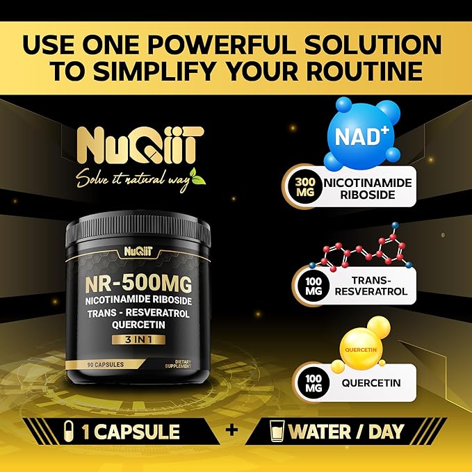 NAD+ Supplement with Nicotinamide Riboside, Resveratrol, Quercetin - 90 Count - 90 Days Supply
