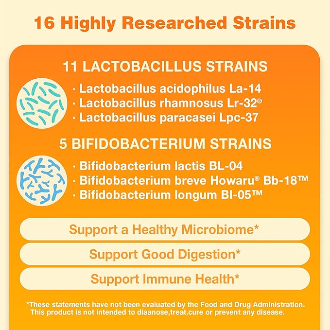 Vitamin World Probiotic 16, 20 Billion CFU, 16 Strains with Prebiotic Fiber for Digestive & Immune Health, Probiotics for Women & Men, Non-GMO, Gluten Free, 120 Veggie Capsules, 60 Day Supply