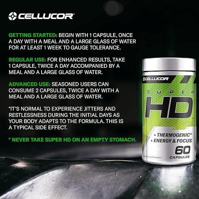 Cellucor SuperHD Thermogenic Fat Burner Weight Loss Supplement, Appetite Suppressant, & Energy Booster Capsimax, Green Tea Extract, 160mg Caffeine & More 60 Capsules (Packaging May Vary)