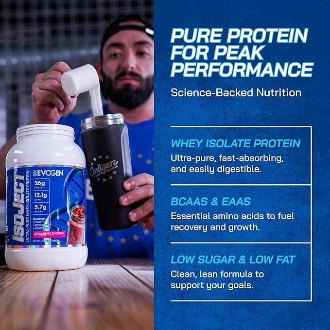 Evogen Isoject - Whey Protein Isolate | Ultra-Pure Whey Protein Powder with Ignitor Enzymes, BCAAs, and EAAs | Enhanced Absorption & Recovery | Strawberry Smoothie | 25 Servings