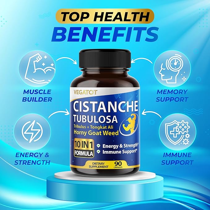 VEGATOT 10 in 1 High Strength Cistanche Tubulosa Tribulus Terrestris Horny Goat Weed Concentrated Boost Energy Stamina Strength - Made in The USA