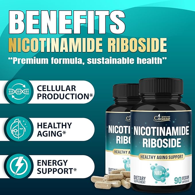 Organic Cadane Nicotinamide Riboside Supplement | Cellular Health Support | Vegan, Non-GMO – 90 Capsules - Support for 3 Months