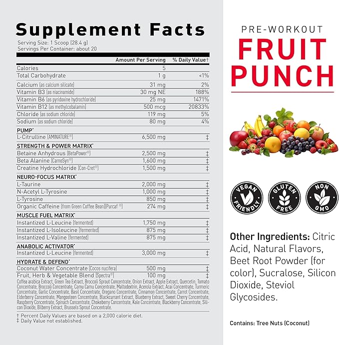 Kaged Original Pre-Workout Powder, Fruit Punch, Pre Formulated with Creatine, Beta Alanine, Pure Caffeine, 20 Servings