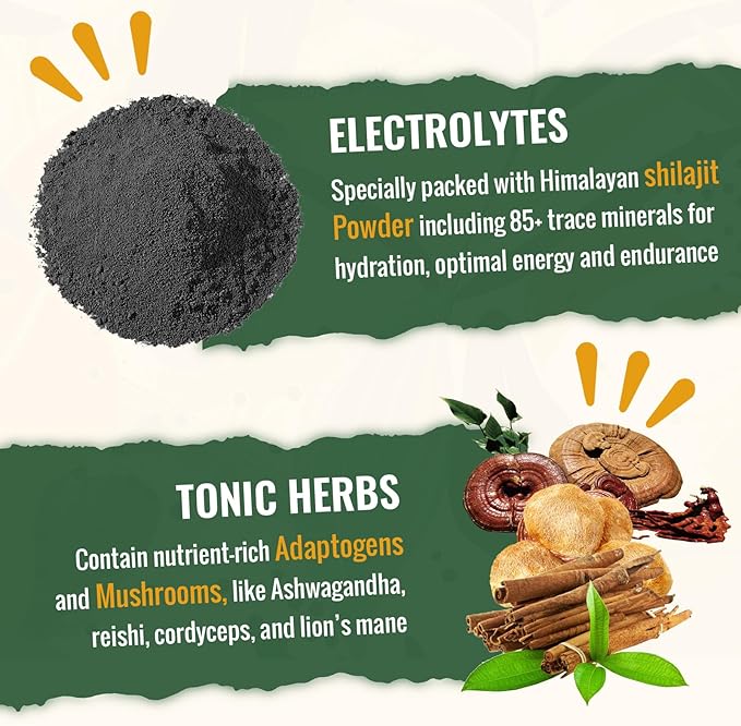 Super Greens Powder Superfood Supplement + Electrolytes & Tonic Herbs | Organic Greens, Adaptogens, Shilajit, Antioxidants, Prebiotic & Probiotic & Postbiotic | for Gut, Energy & Immune | 30 Servings