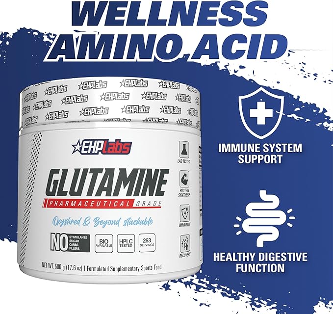 EHP Labs L Glutamine Powder Amino Acids - L-Glutamine, Workout Recovery, Immune Health & Gut Health Support (500g) - 100 Servings