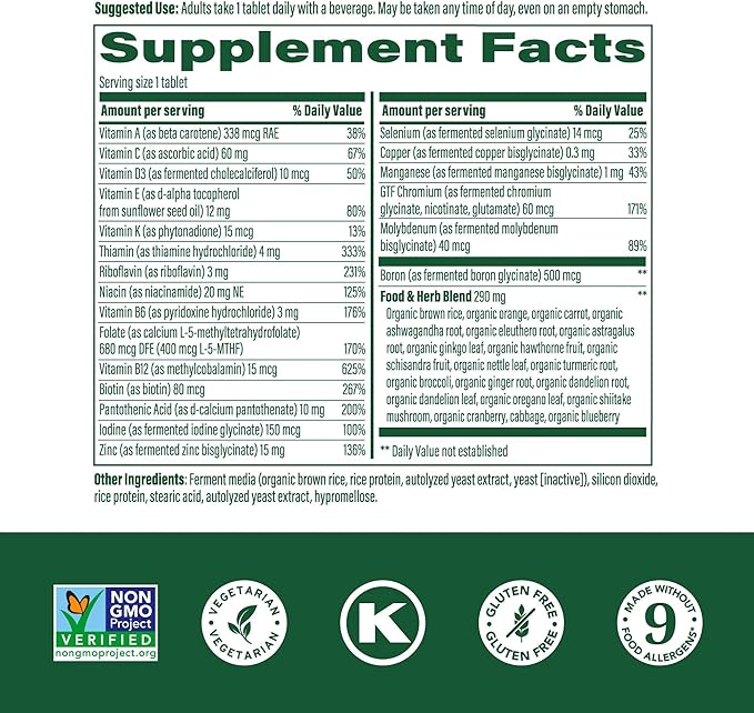 MegaFood Men's 40+ One Daily Multivitamin for Men with Vitamin B, Vitamin D3, Selenium, Zinc & Real Food - Immune Support, Energy Metabolism, and Muscle & Bone Health – Non GMO; Vegetarian - 60 Tabs